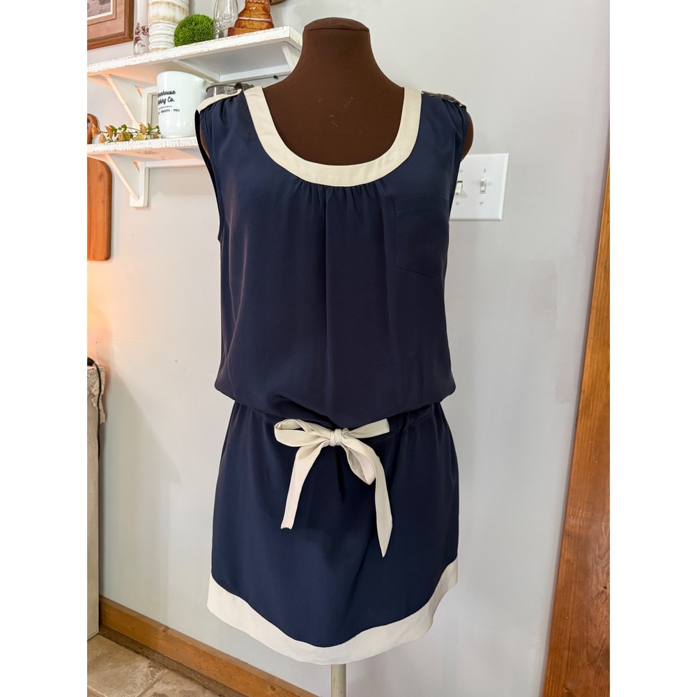 Banana Republic Blue 100% Silk Colorblock Sleeveless Mini Dress Womens Small
